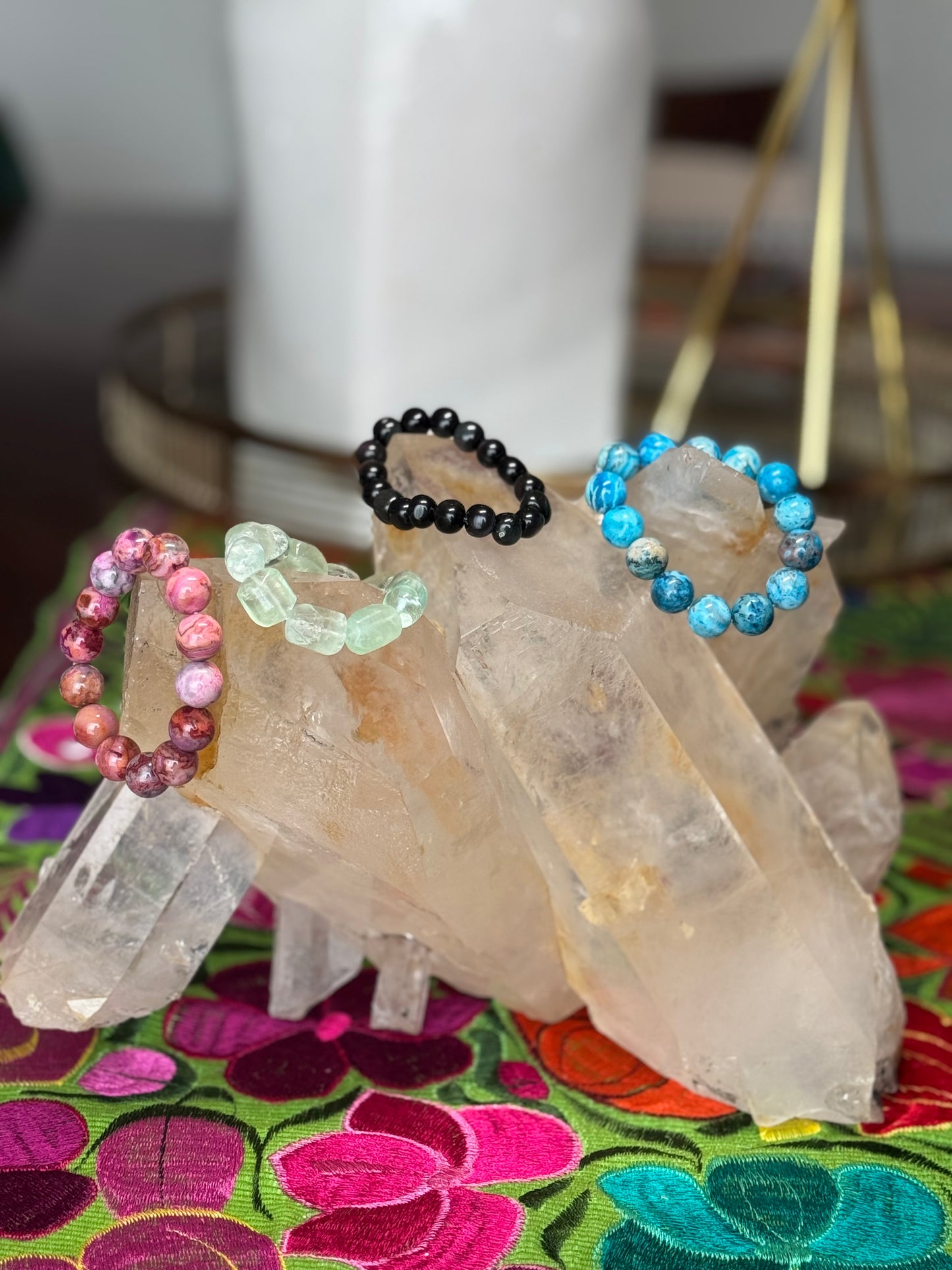 Stone Bead Bracelet - Blue Apatite