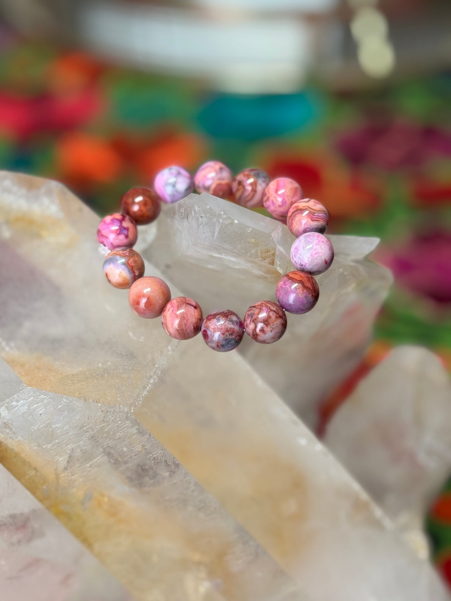 Stone Bead Bracelet - Rhodonite