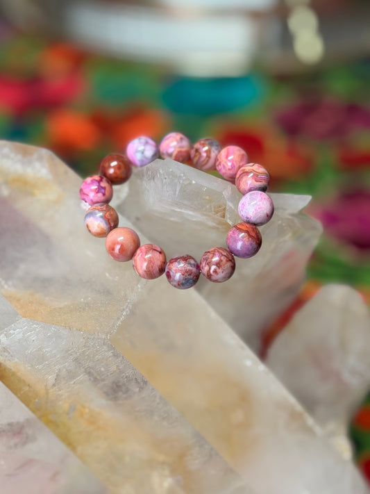 Stone Bead Bracelet - Rhodonite